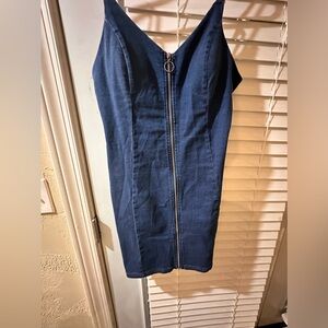 Blue denim mini strap dress